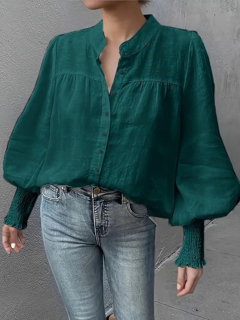 Albina - Ruched Blouse with Lantern Sleeves
