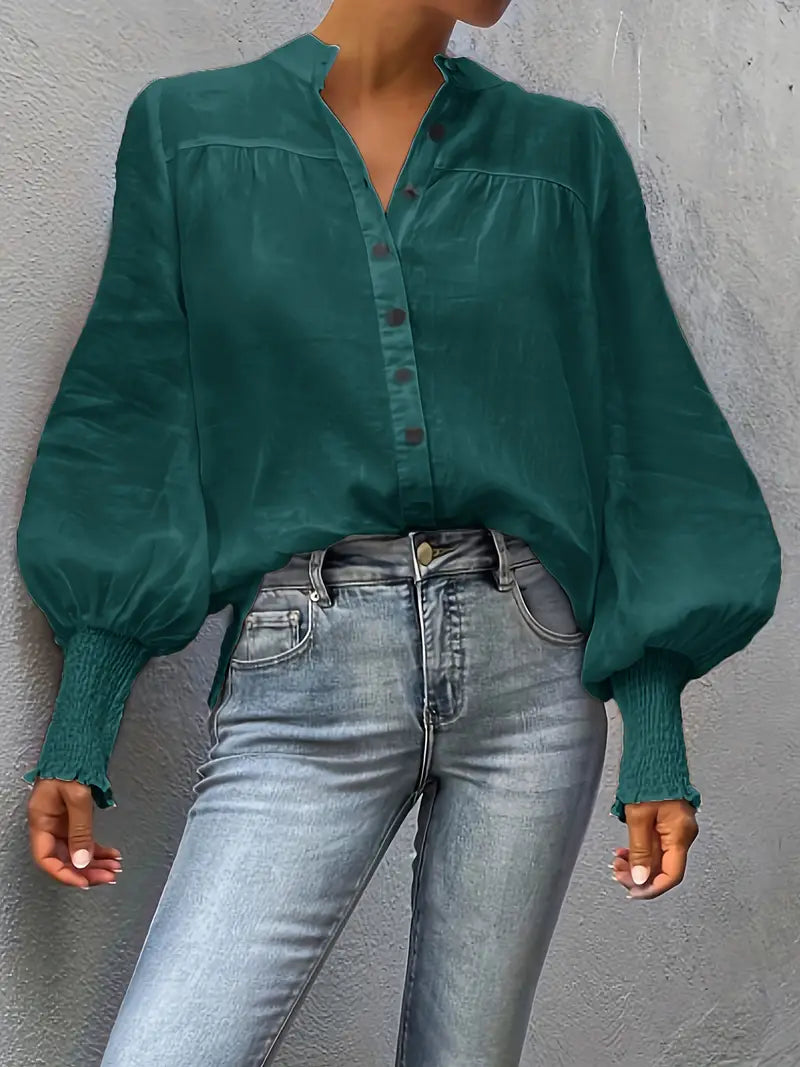 Albina - Ruched Blouse with Lantern Sleeves