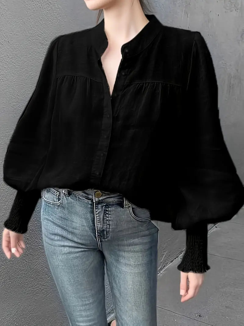 Albina - Ruched Blouse with Lantern Sleeves