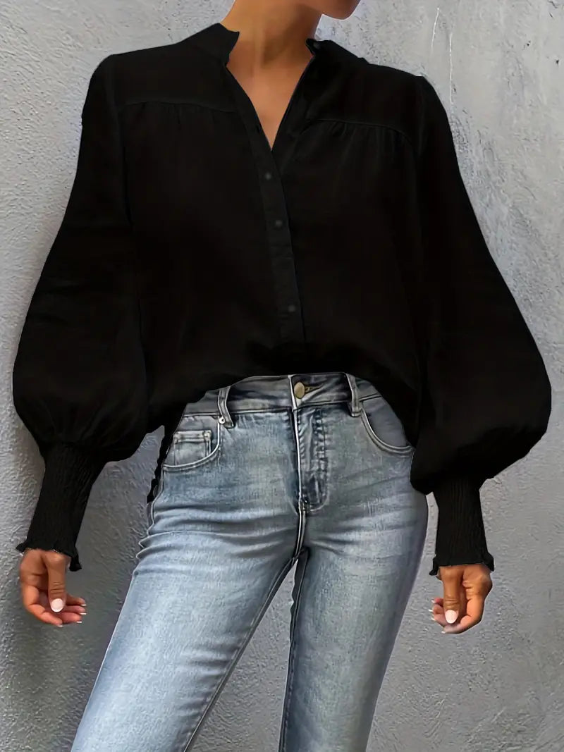 Albina - Ruched Blouse with Lantern Sleeves