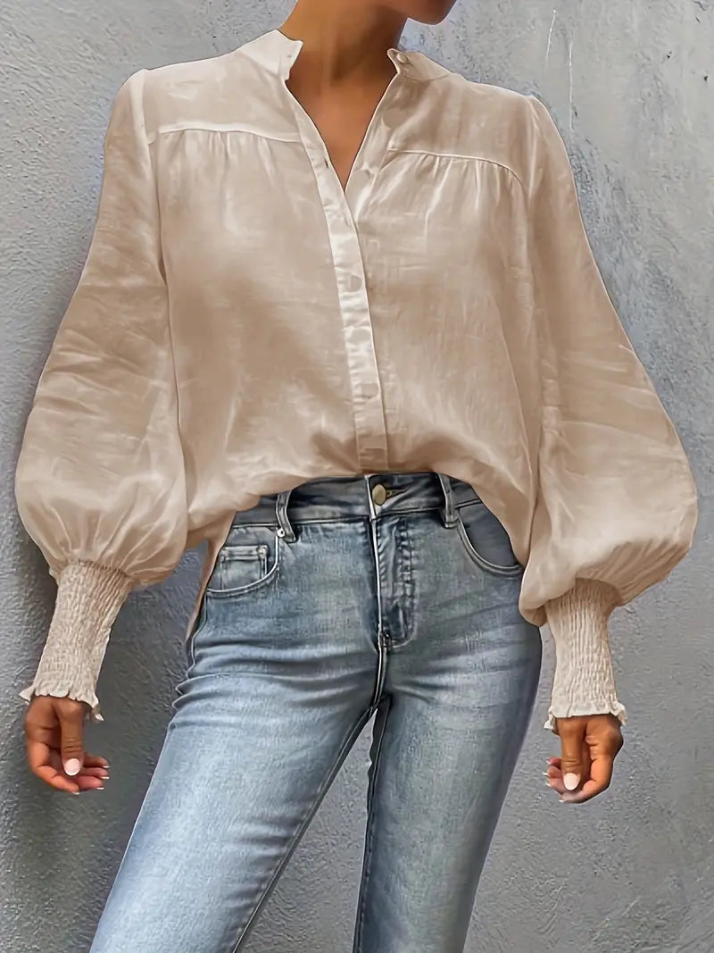 Albina - Ruched Blouse with Lantern Sleeves