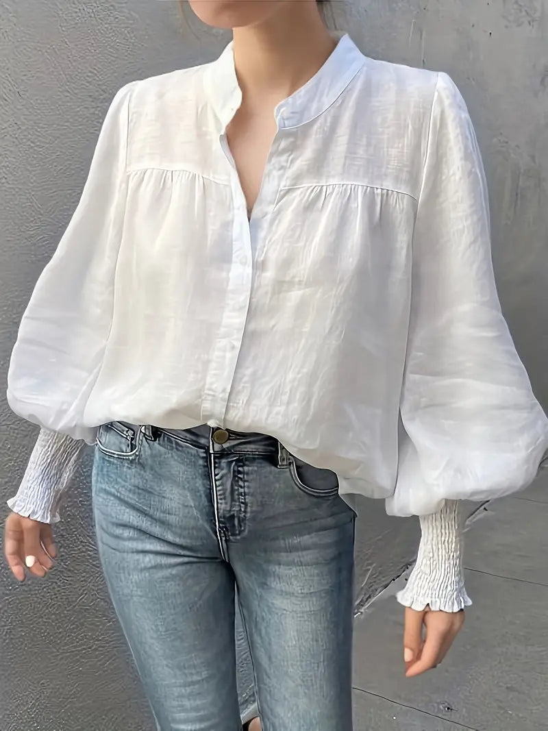 Albina - Ruched Blouse with Lantern Sleeves