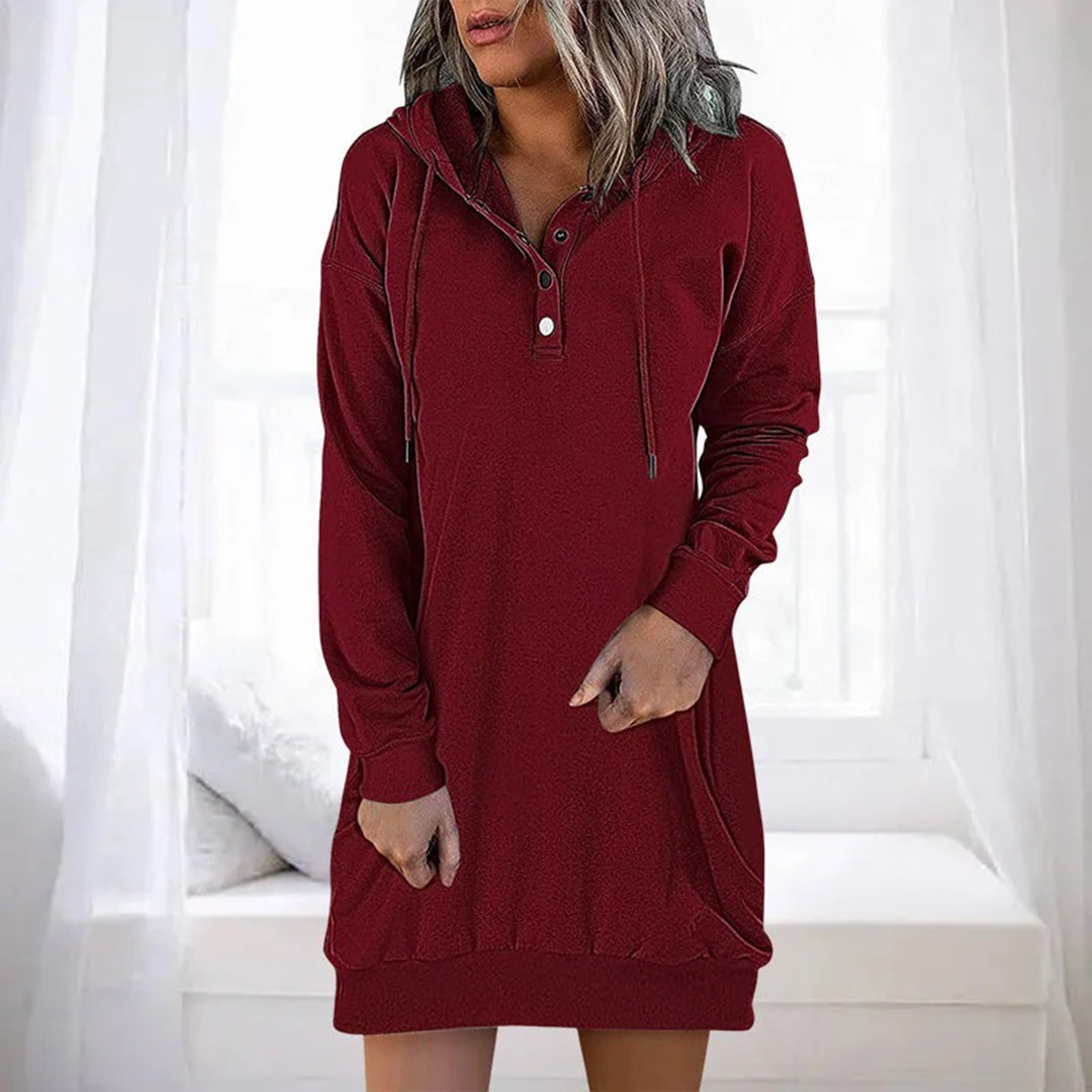 Althea - Long casual women's dress with hood