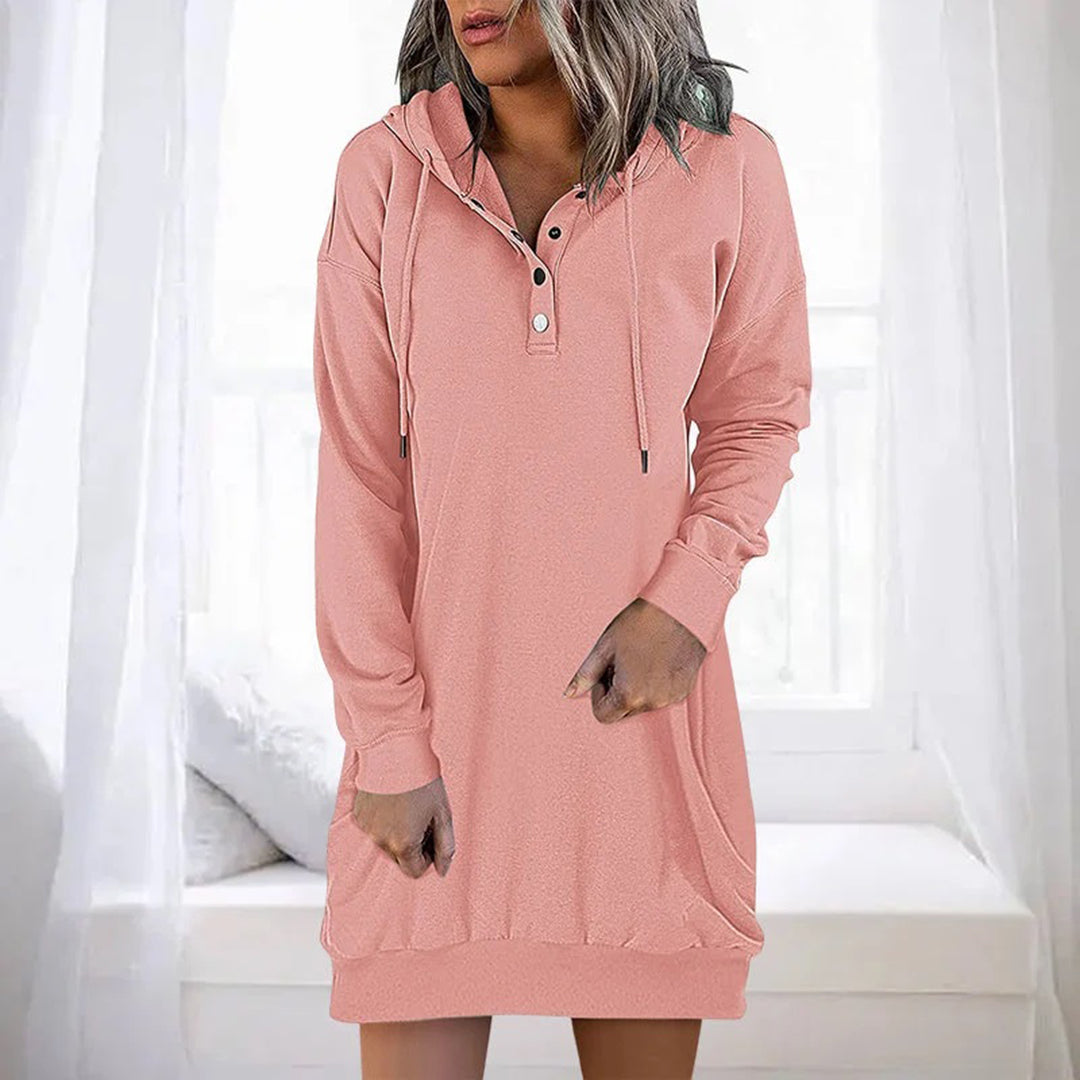 Althea - Long casual women's dress with hood