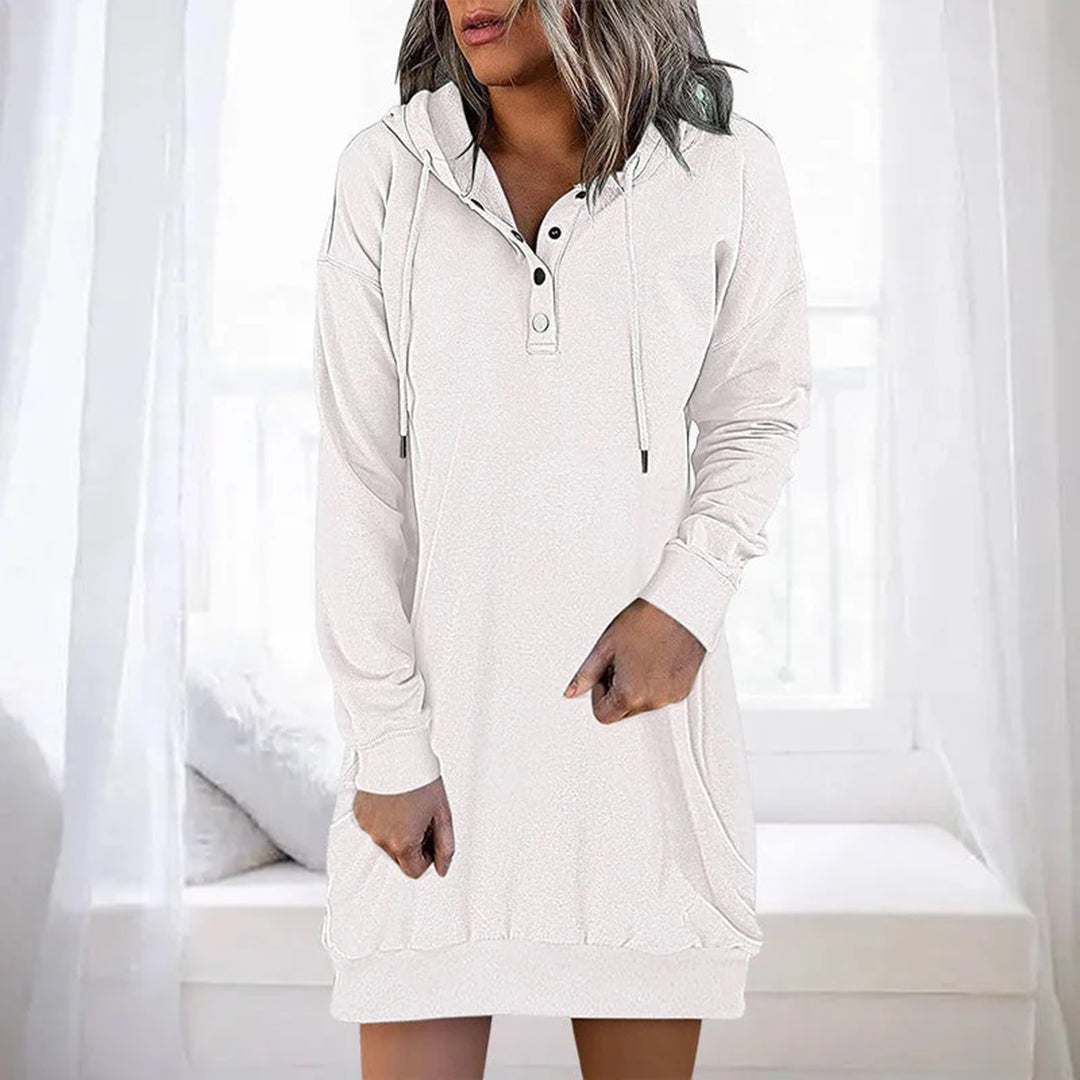 Althea - Long casual women's dress with hood