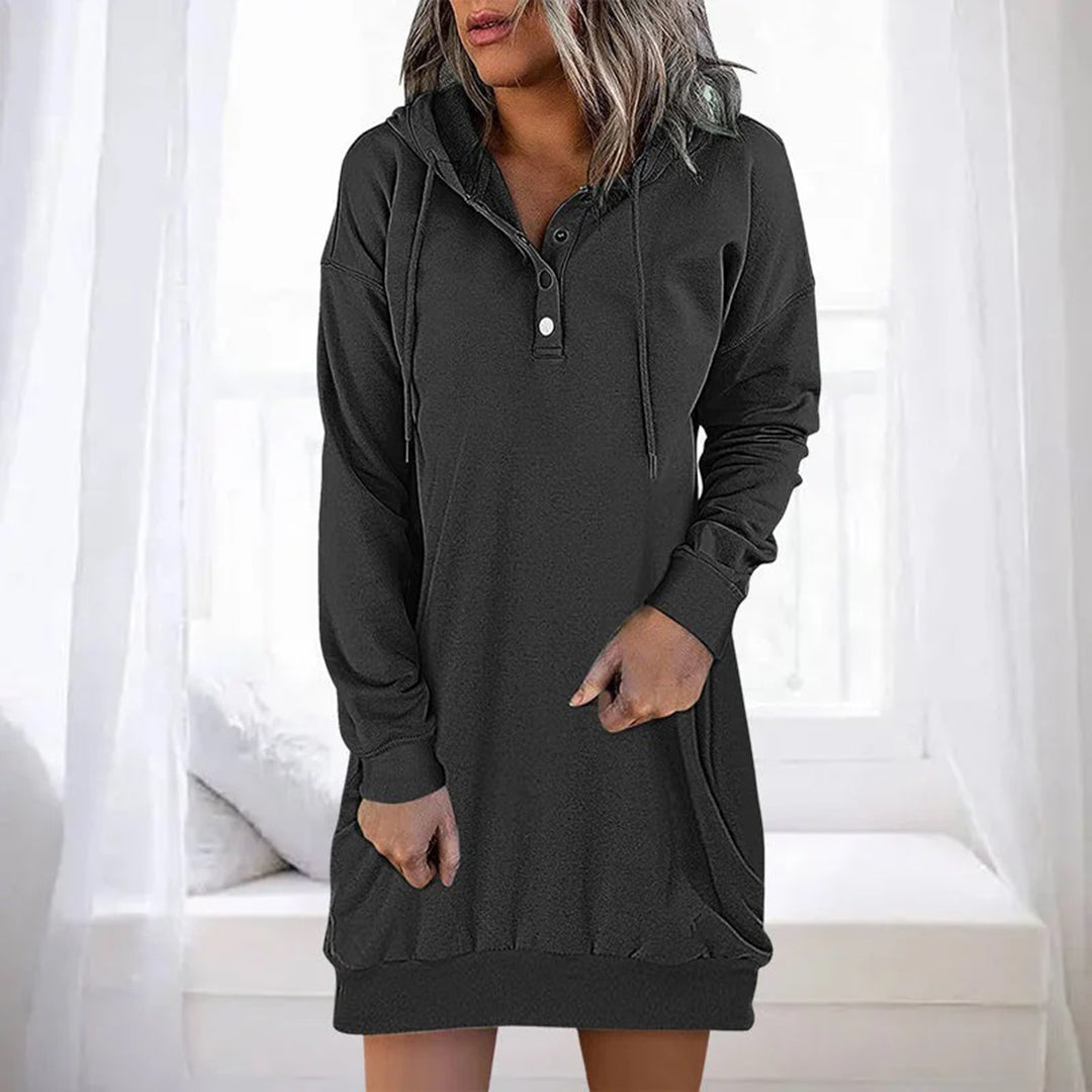 Althea - Long casual women's dress with hood