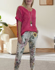 Alura - Casual Blouse and Trousers with Floral Pattern