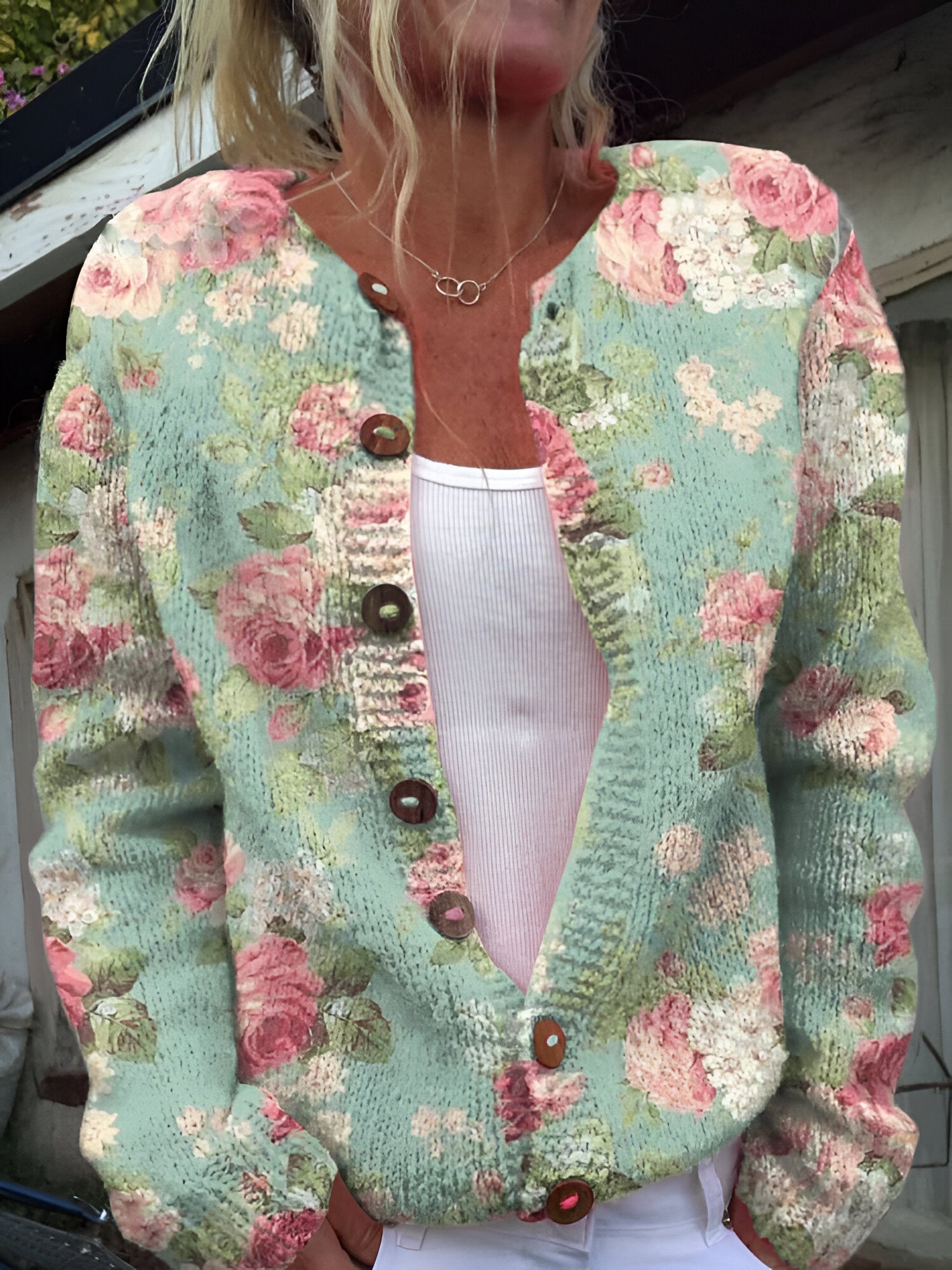 Alvimia - Fashionable Cardigan with Floral Pattern