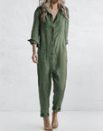 Amalia - Casual Long-Sleeved Jumpsuit with Button Placket and Lapel Pockets