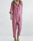 Amalia - Casual Long-Sleeved Jumpsuit with Button Placket and Lapel Pockets