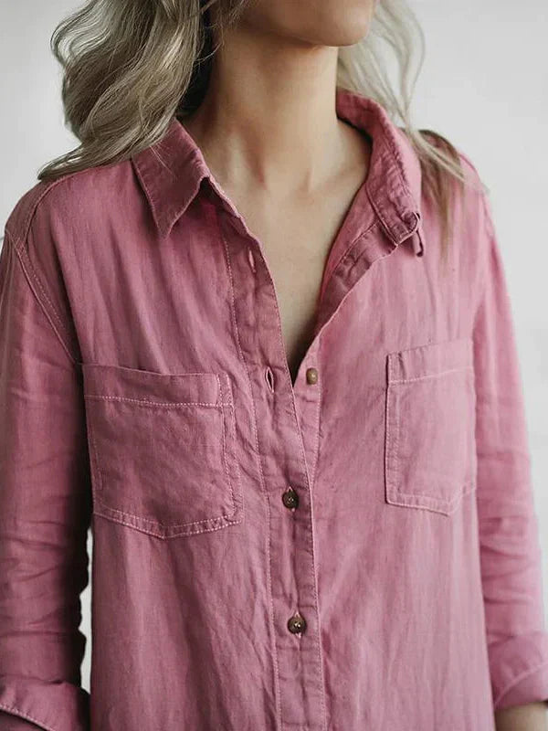 Amalia - Casual Long-Sleeved Jumpsuit with Button Placket and Lapel Pockets