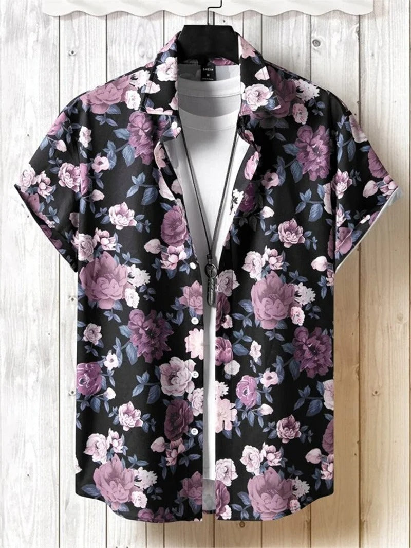 Amich - 3D Floral Print Hawaiian Shirt