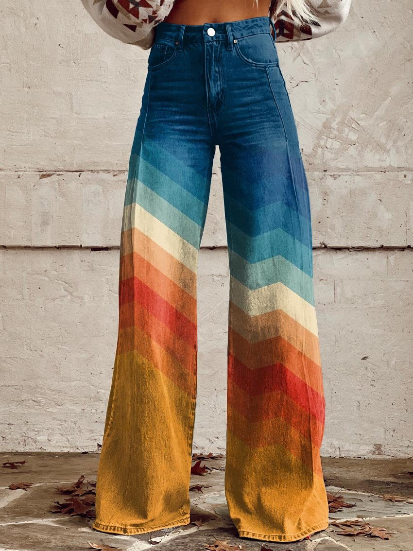 Annemarie - Retro Chevron Wide Leg Trousers