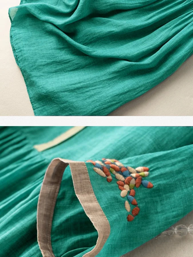 Anoshka - Cotton and Linen Dress in Ethnic Style