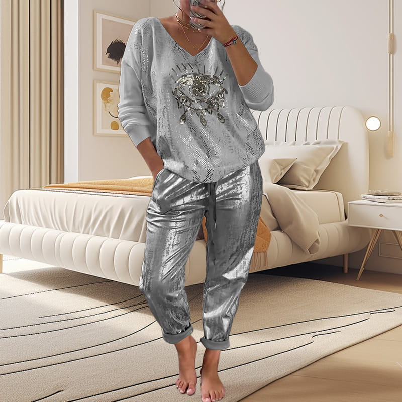 Ashley - Top and Devil Eye Sequin Trousers