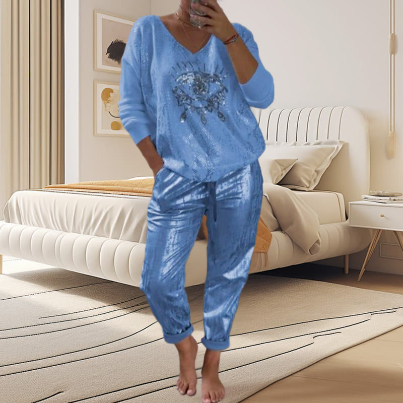 Ashley - Top and Devil Eye Sequin Trousers