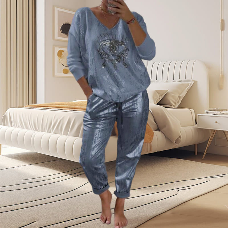 Ashley - Top and Devil Eye Sequin Trousers