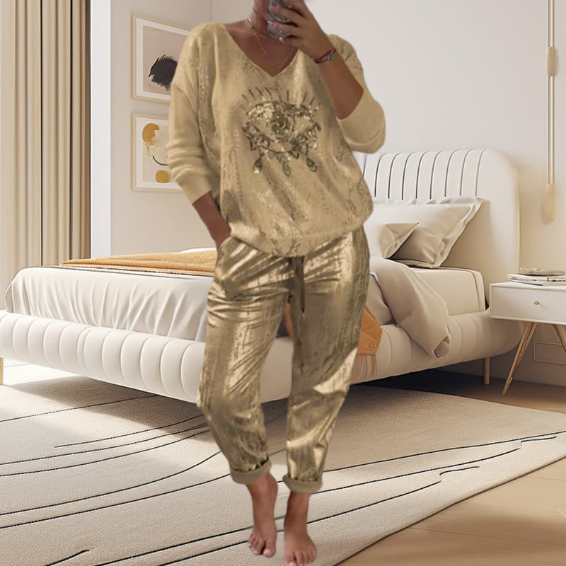 Ashley - Top and Devil Eye Sequin Trousers