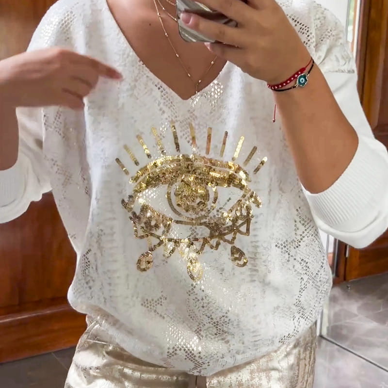 Ashley - Top and Devil Eye Sequin Trousers