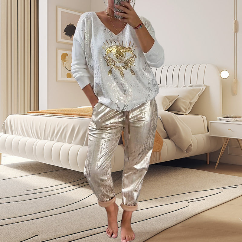 Ashley - Top and Devil Eye Sequin Trousers