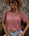 Barbara - T-Shirt with Round Neck and Eyelets