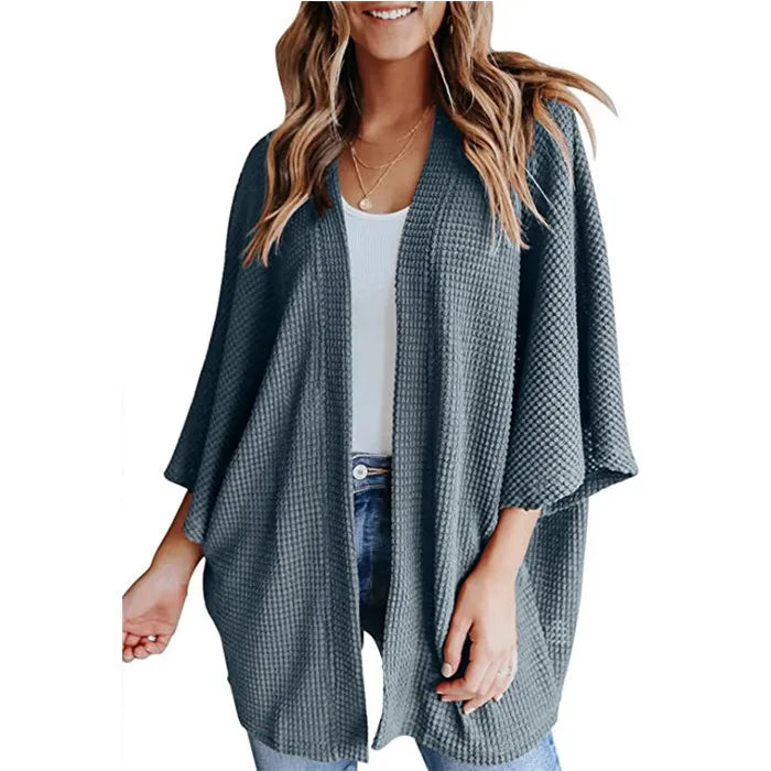 Bat Sleeve Waffle Gerson Women's Cardigan – Oversized Comfort with Batwing Sleeves