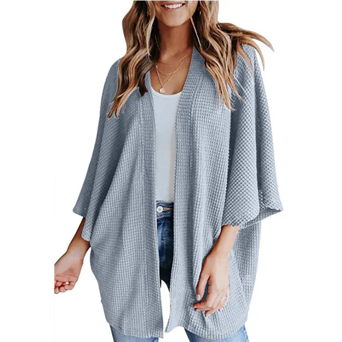 Bat Sleeve Waffle Gerson Women's Cardigan – Oversized Comfort with Batwing Sleeves