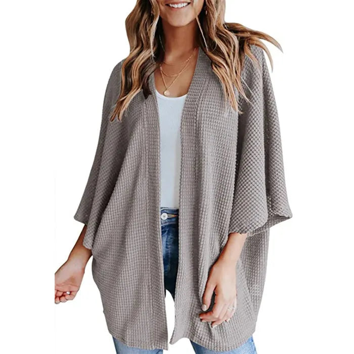 Bat Sleeve Waffle Gerson Women's Cardigan – Oversized Comfort with Batwing Sleeves