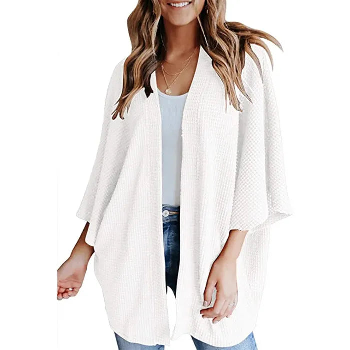 Bat Sleeve Waffle Gerson Women's Cardigan – Oversized Comfort with Batwing Sleeves