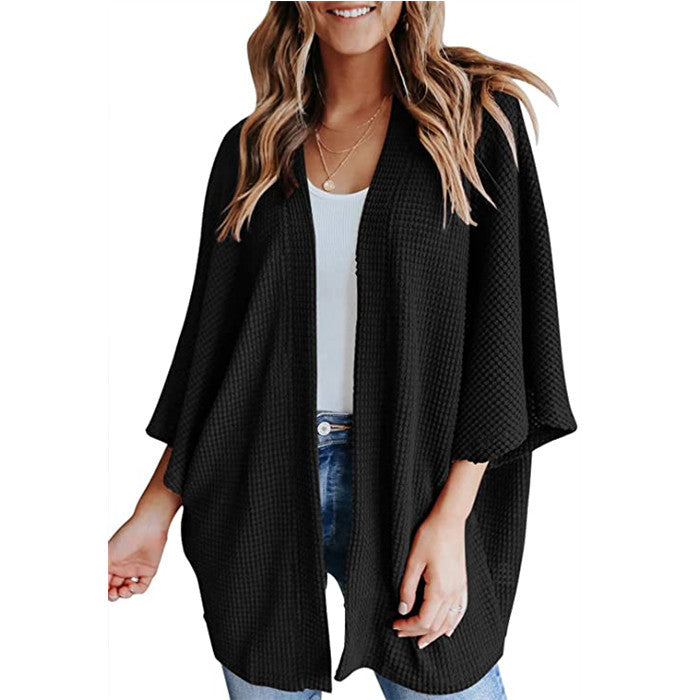 Bat Sleeve Waffle Gerson Women's Cardigan – Oversized Comfort with Batwing Sleeves