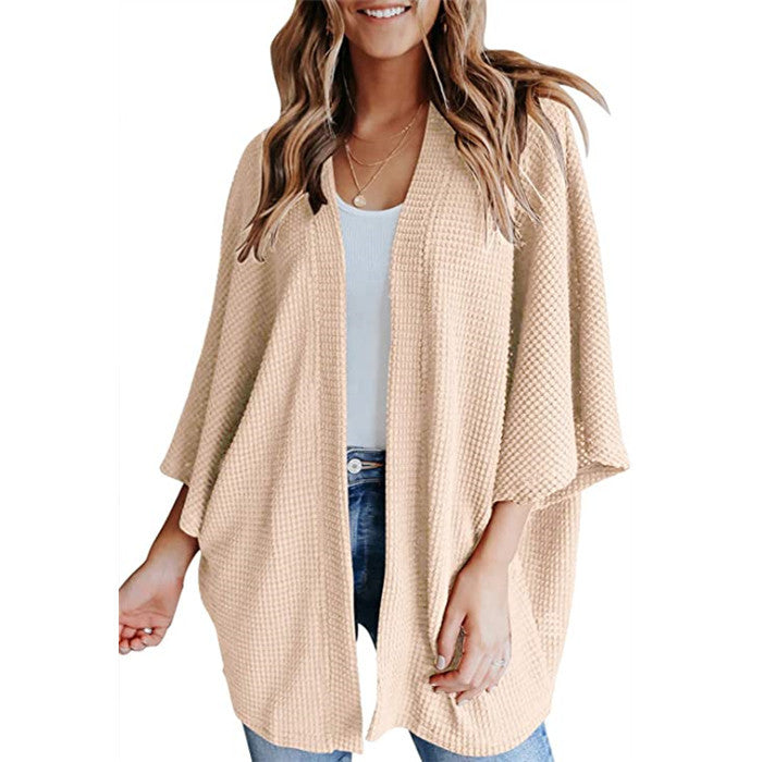 Bat Sleeve Waffle Gerson Women's Cardigan – Oversized Comfort with Batwing Sleeves