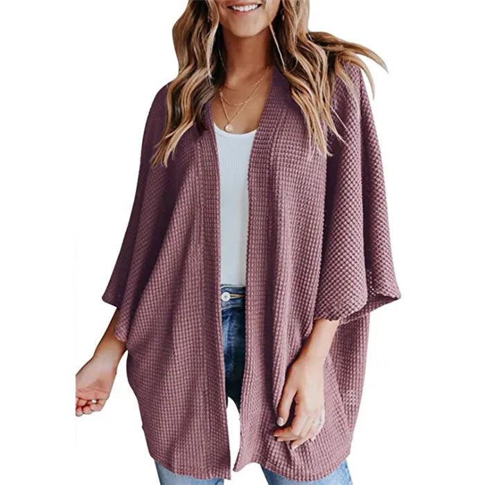 Bat Sleeve Waffle Gerson Women's Cardigan – Oversized Comfort with Batwing Sleeves