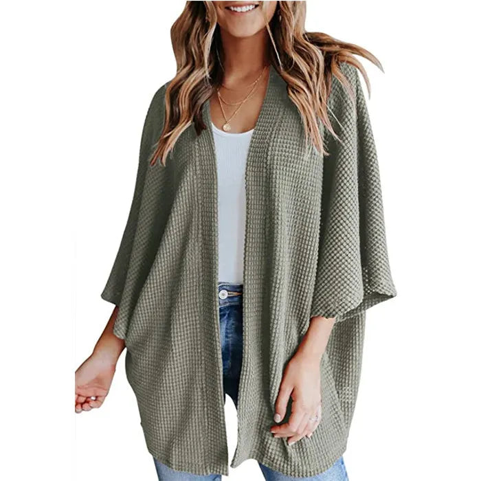 Bat Sleeve Waffle Gerson Women's Cardigan – Oversized Comfort with Batwing Sleeves