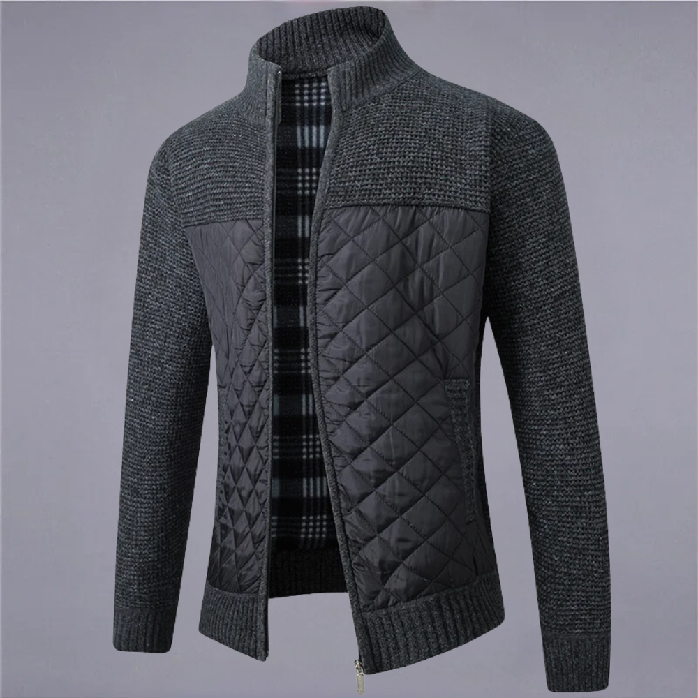 Benhart – Stand-up Collar, Striped Pattern and Zip Knitted Coat