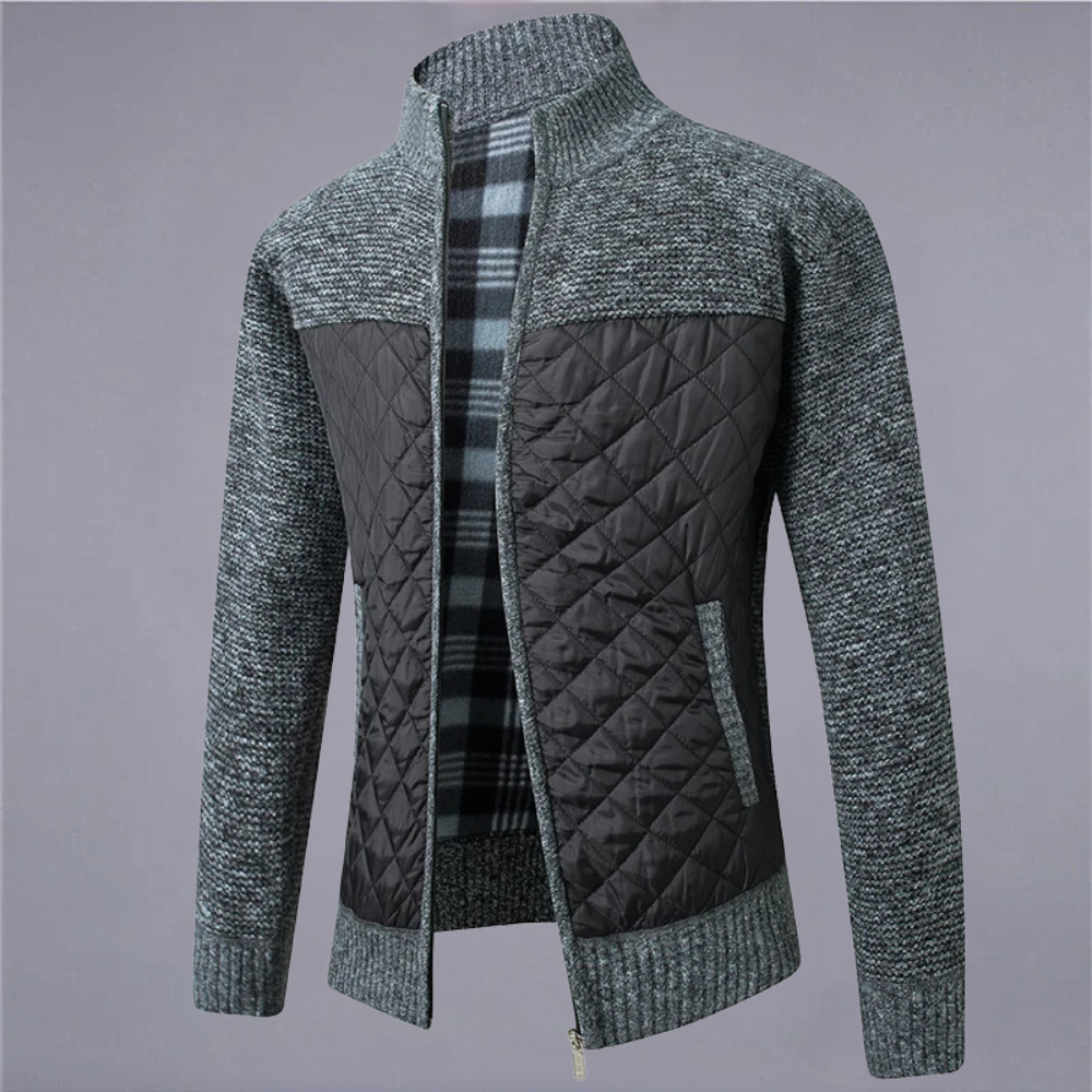 Benhart – Stand-up Collar, Striped Pattern and Zip Knitted Coat