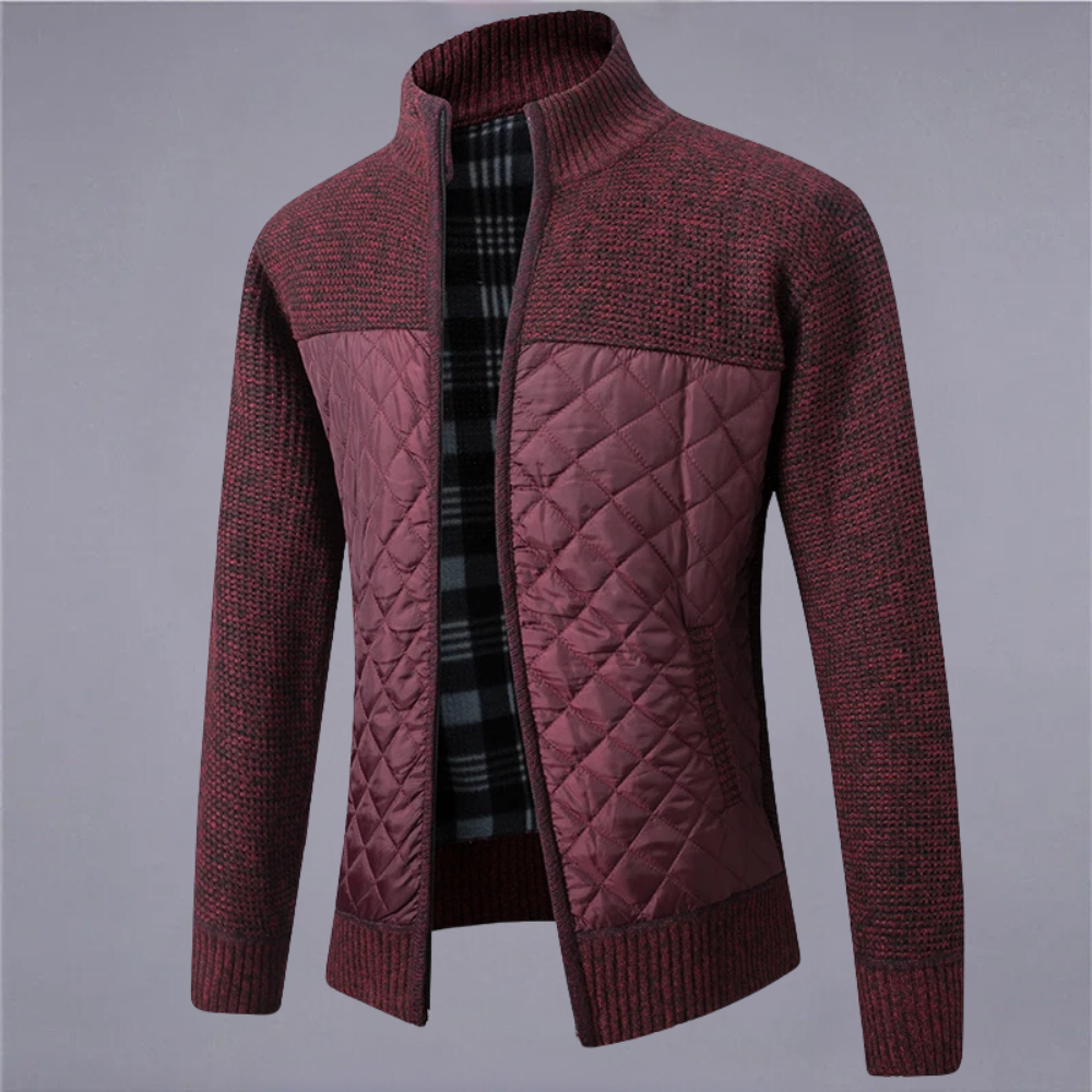 Benhart – Stand-up Collar, Striped Pattern and Zip Knitted Coat