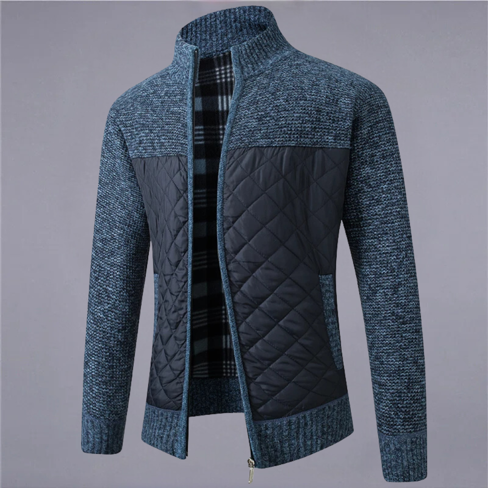 Benhart – Stand-up Collar, Striped Pattern and Zip Knitted Coat