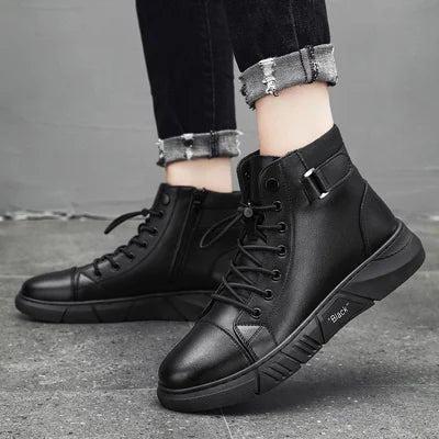 Black Casual Versatile Genuine Leather Boots
