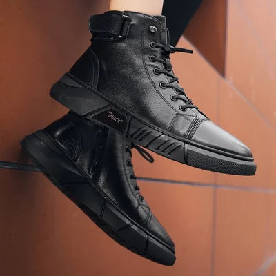 Black Casual Versatile Genuine Leather Boots