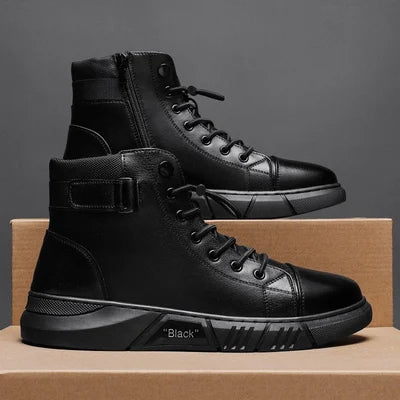 Black Casual Versatile Genuine Leather Boots