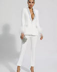 Blazer and trouser set for women with diamond and feather accents - Eva