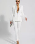 Blazer and trouser set for women with diamond and feather accents - Eva