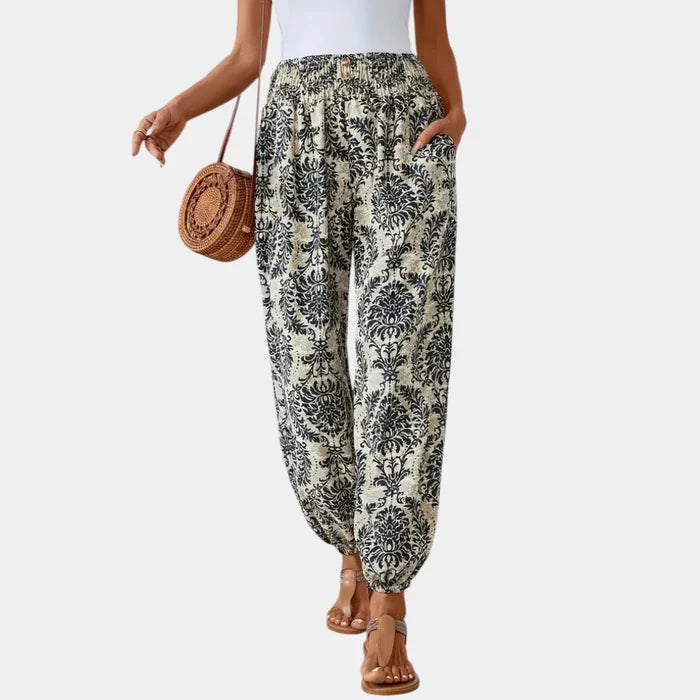 Boho High Waisted Women's Trousers with Relaxed Fit and Elegant Flair