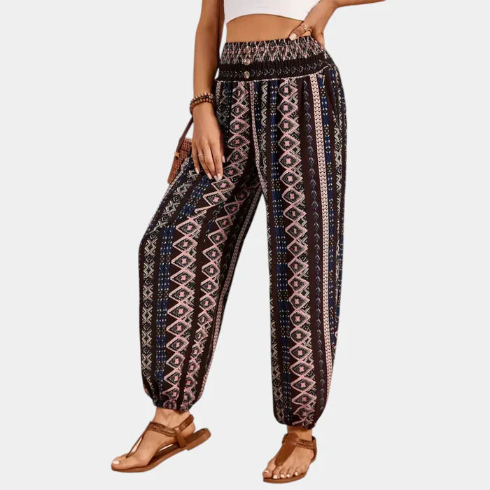 Boho High Waisted Women's Trousers with Relaxed Fit and Elegant Flair