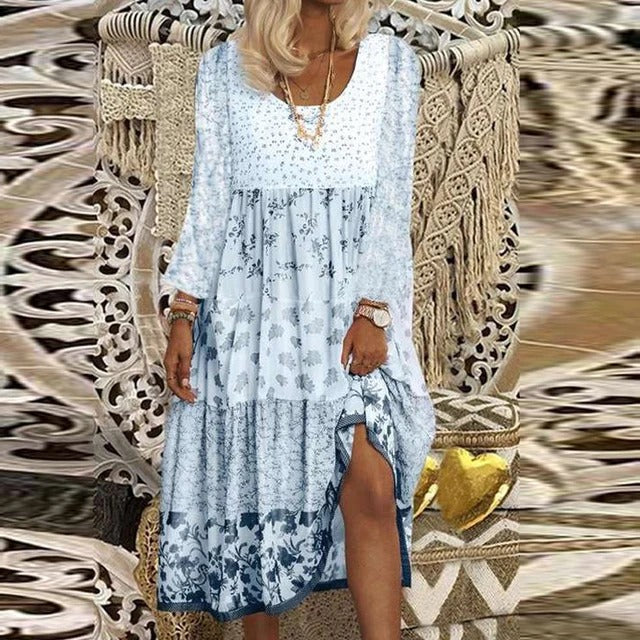 Boho ladies' dress with O-neck and floral pattern - Gisela
