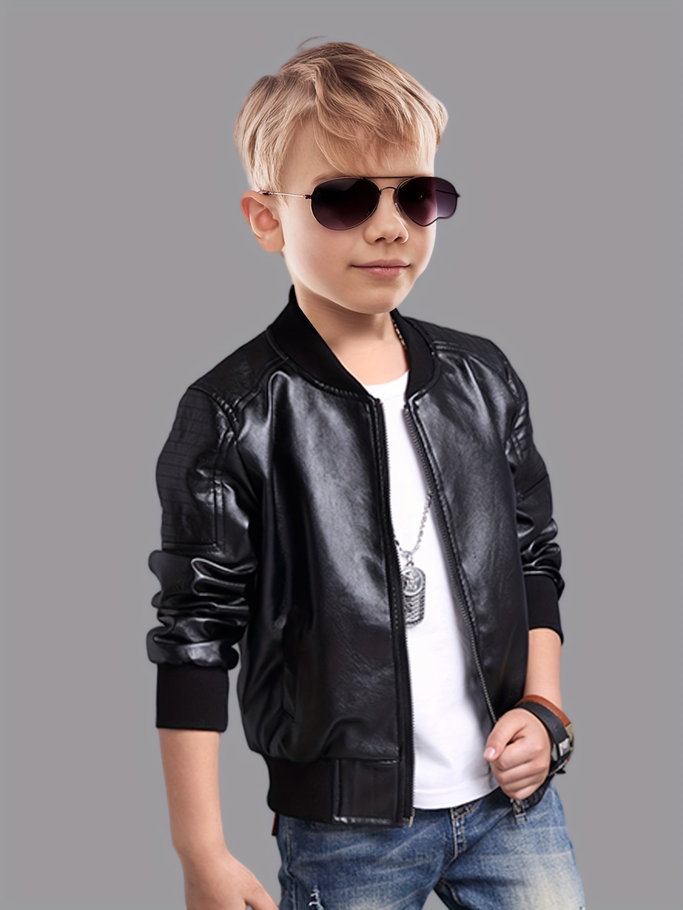 Boys' Cool Jacket with Stand-Up Collar and Zip - Raffy