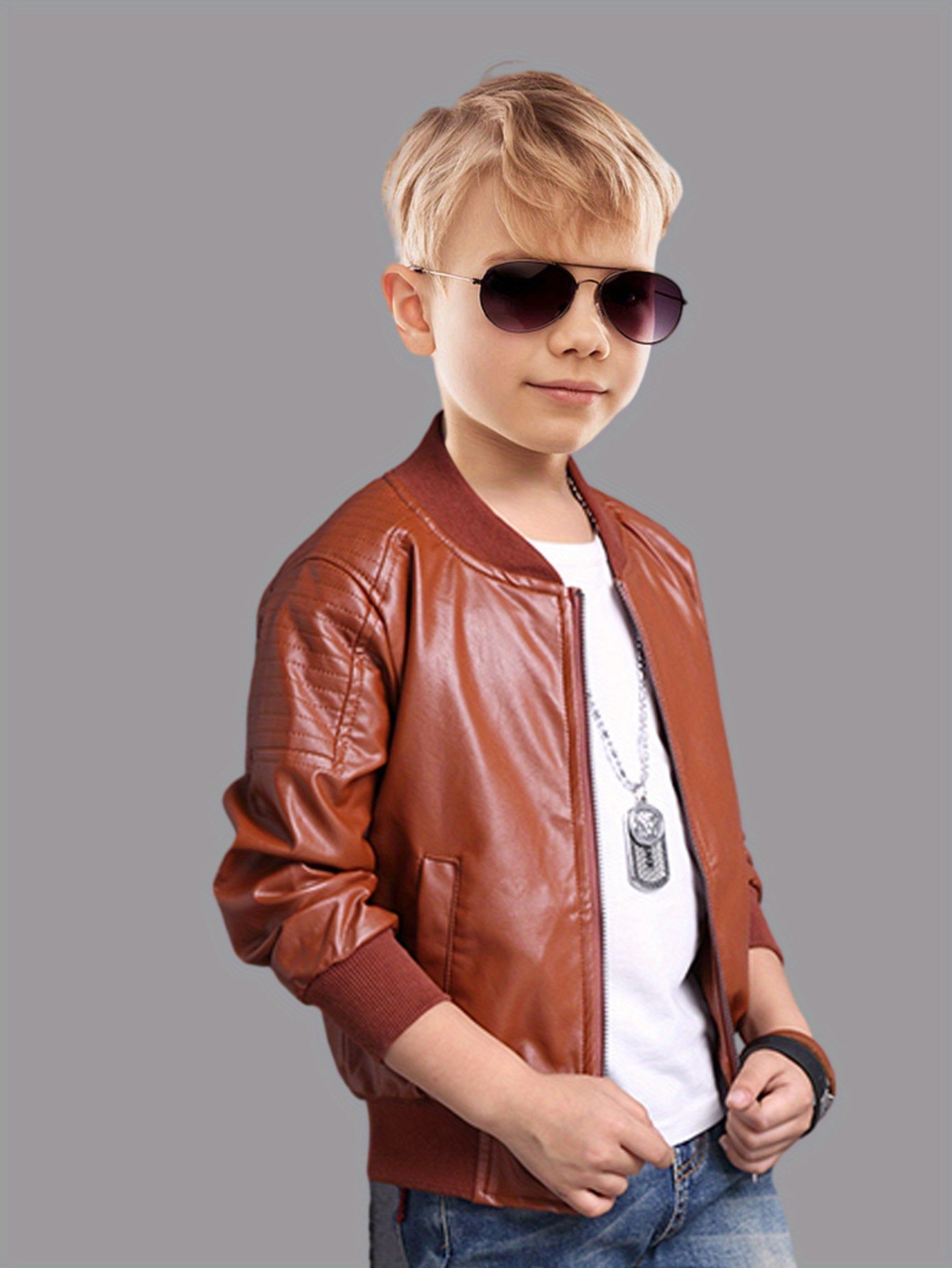 Boys' Cool Jacket with Stand-Up Collar and Zip - Raffy