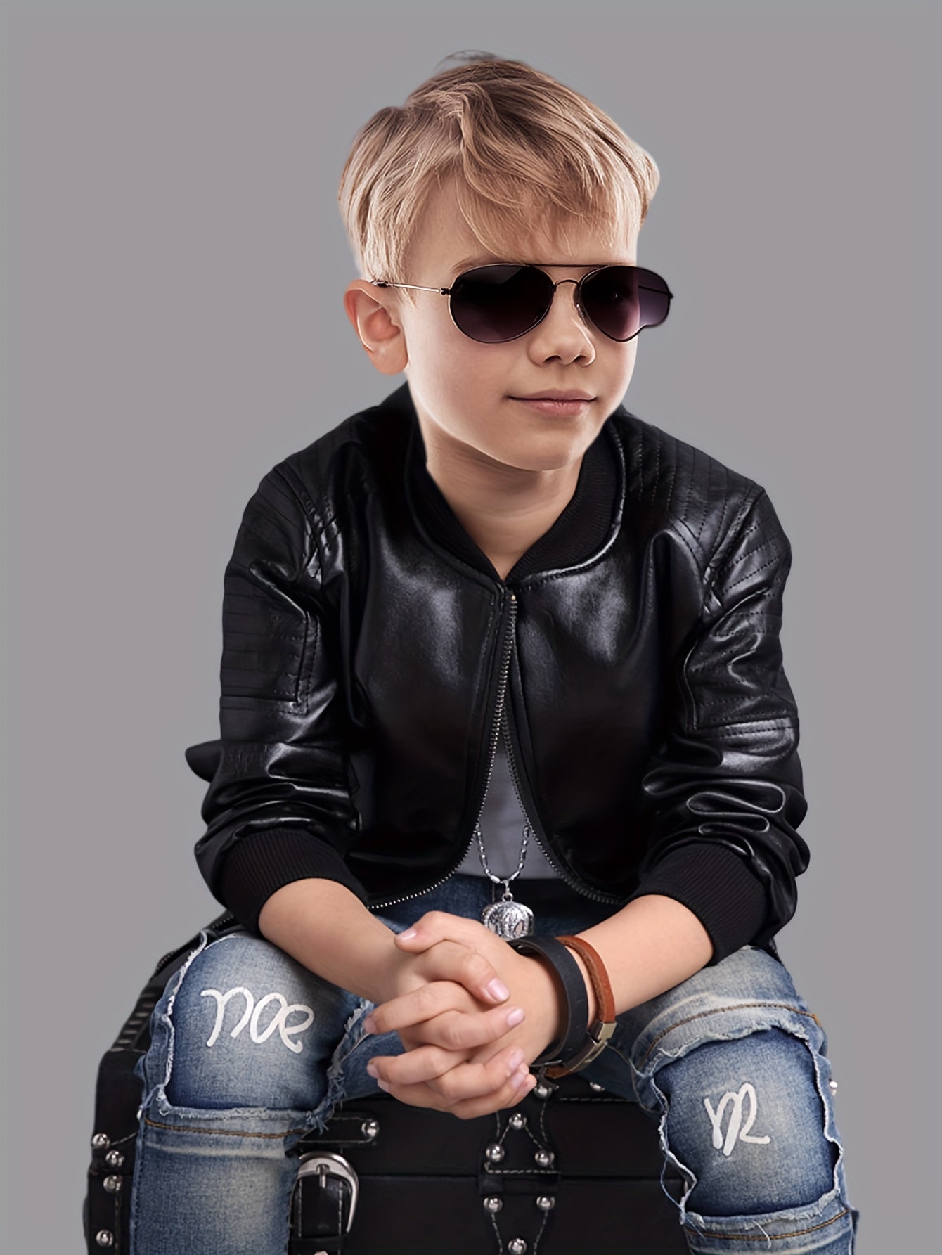 Boys' Cool Jacket with Stand-Up Collar and Zip - Raffy