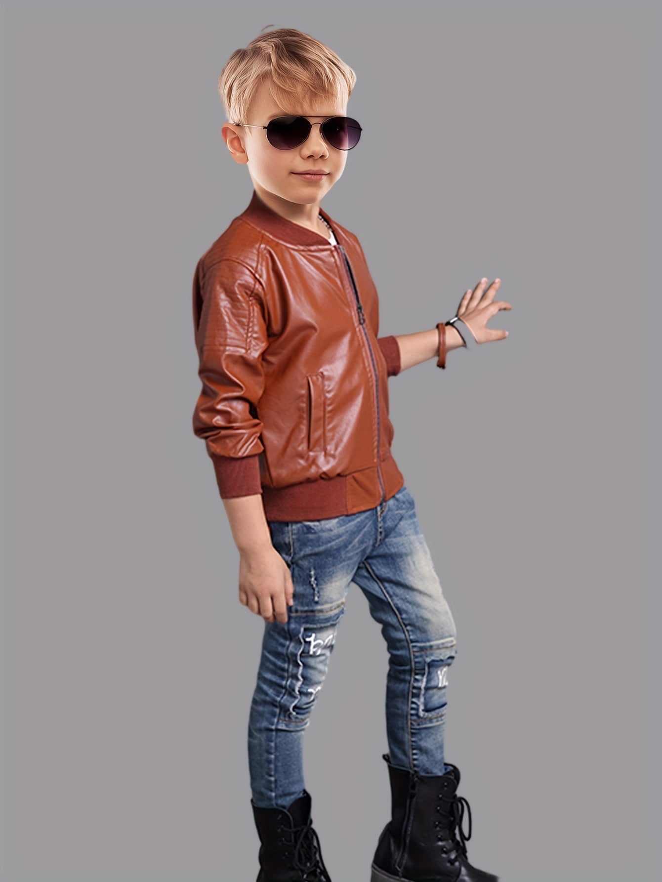 Boys' Cool Jacket with Stand-Up Collar and Zip - Raffy