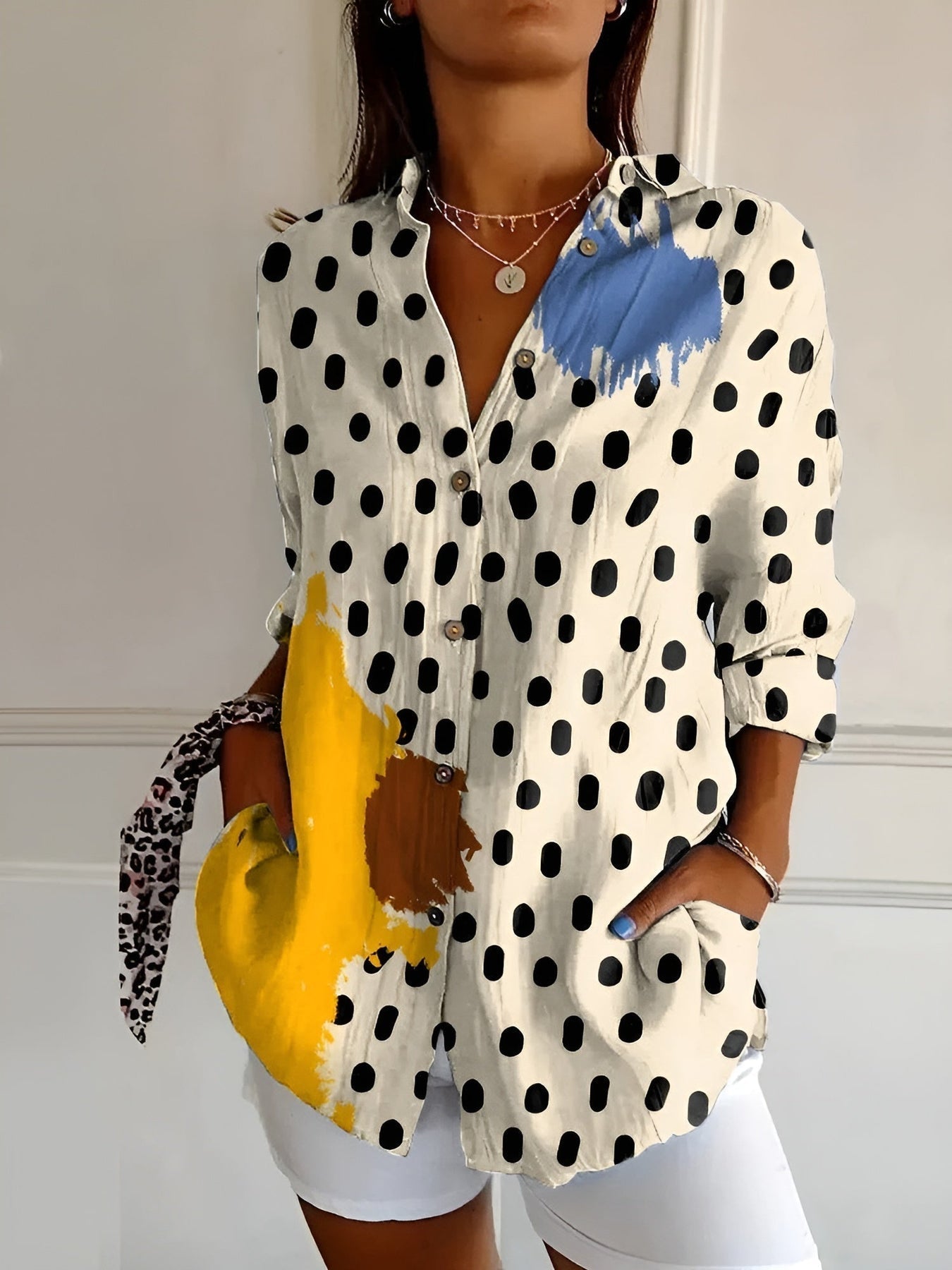 Brenda - Blusa casual con flores y ondas